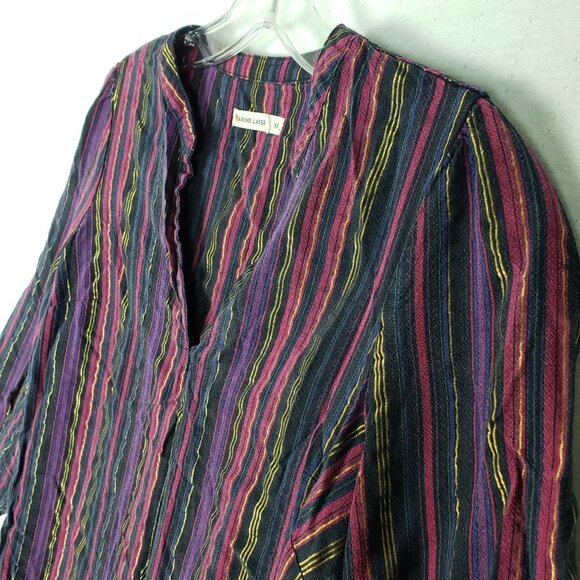Marine Layer Jamie Blouse Top Banded Collar Popover Lurex Multi Stripe size XS - Picture 4 of 12